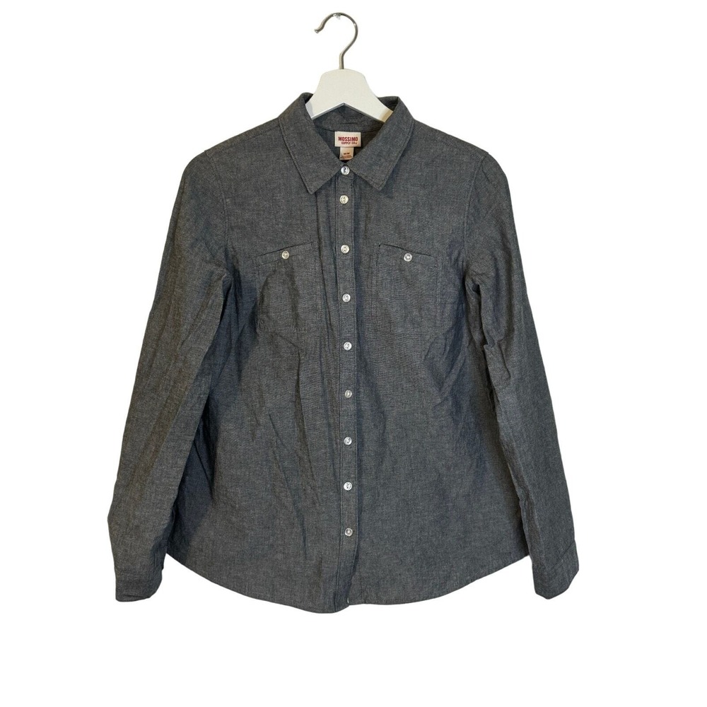 Mossimo Supply Co Womens Long Sleeve Shirt Gray Chambray Medium Cotton
